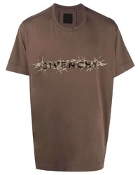 Мужская коричневая футболка с круглым вырезом с принтом от Givenchy