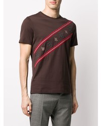 Мужская коричневая футболка с круглым вырезом с принтом от Fendi