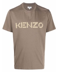 Мужская коричневая футболка с круглым вырезом с принтом от Kenzo