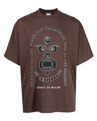 Мужская коричневая футболка с круглым вырезом с принтом от Marcelo Burlon County of Milan