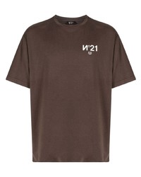 Мужская коричневая футболка с круглым вырезом с принтом от N°21