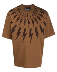 Мужская коричневая футболка с круглым вырезом с принтом от Neil Barrett