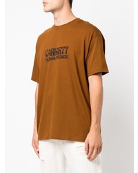 Мужская коричневая футболка с круглым вырезом с принтом от Carhartt WIP