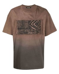 Мужская коричневая футболка с круглым вырезом с принтом от Roberto Cavalli