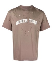 Мужская коричневая футболка с круглым вырезом с принтом от Satisfy