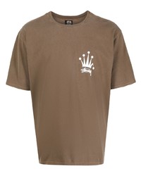 Мужская коричневая футболка с круглым вырезом с принтом от Stussy