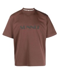 Мужская коричневая футболка с круглым вырезом с принтом от Sunnei
