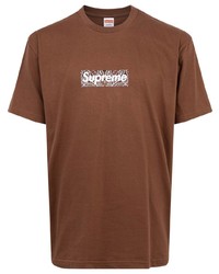 Мужская коричневая футболка с круглым вырезом с принтом от Supreme