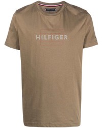 Мужская коричневая футболка с круглым вырезом с принтом от Tommy Hilfiger