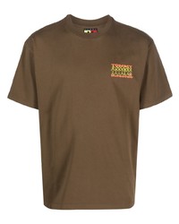 Мужская коричневая футболка с круглым вырезом с принтом от Tommy Jeans