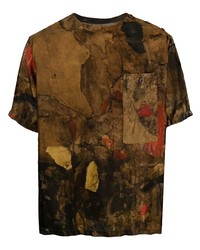 Мужская коричневая футболка с круглым вырезом с принтом от Uma Wang