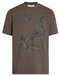 Мужская коричневая футболка с круглым вырезом с принтом от Z Zegna
