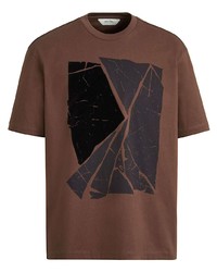 Мужская коричневая футболка с круглым вырезом с принтом от Z Zegna
