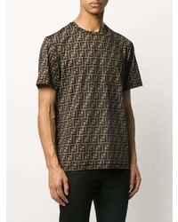 Мужская коричневая футболка с круглым вырезом с принтом от Fendi
