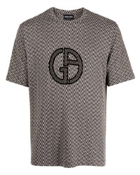 Мужская коричневая футболка с круглым вырезом с узором зигзаг от Giorgio Armani