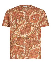 Мужская коричневая футболка с круглым вырезом с цветочным принтом от Etro