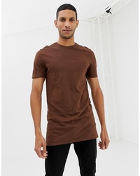 Мужская коричневая футболка с круглым вырезом от New Look