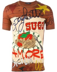 Мужская коричневая футболка с принтом от Dolce & Gabbana