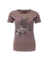 Женская коричневая футболка с принтом