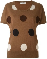 Коричневая шелковая блузка с принтом