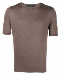 Мужская коричневая шелковая вязаная футболка с круглым вырезом от Tagliatore