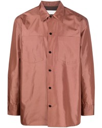 Мужская коричневая шелковая рубашка с длинным рукавом от Jil Sander