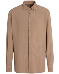 Мужская коричневая шелковая рубашка с длинным рукавом от Zegna