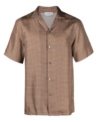 Мужская коричневая шелковая рубашка с коротким рукавом с геометрическим рисунком от Lanvin