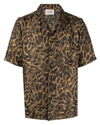 Мужская коричневая шелковая рубашка с коротким рукавом с принтом от Nanushka