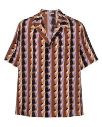 Мужская коричневая шелковая рубашка с коротким рукавом с принтом от Valentino