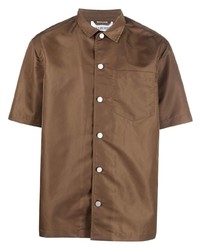 Мужская коричневая шелковая рубашка с коротким рукавом от Han Kjobenhavn