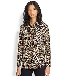 Коричневая шелковая рубашка с леопардовым принтом