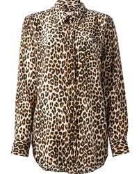 Женская коричневая шелковая рубашка с леопардовым принтом от Equipment