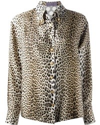Женская коричневая шелковая рубашка с леопардовым принтом от Ungaro