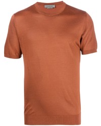Мужская коричневая шелковая футболка с круглым вырезом от Corneliani