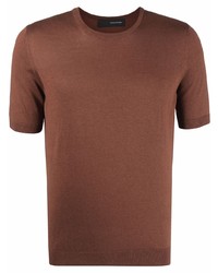 Мужская коричневая шелковая футболка с круглым вырезом от Tagliatore