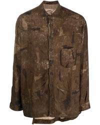 Мужская коричневая шерстяная рубашка с длинным рукавом с принтом от Ziggy Chen