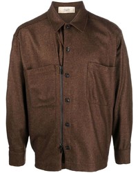 Мужская коричневая шерстяная рубашка с длинным рукавом от Maison Flaneur