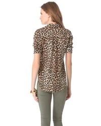 Коричневая шифоновая блуза на пуговицах с леопардовым принтом от Equipment