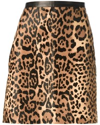 Коричневая юбка-трапеция с леопардовым принтом
