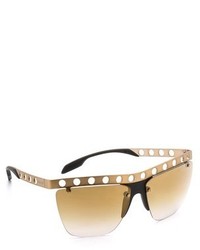 Женские коричнево-золотые солнцезащитные очки от Prada