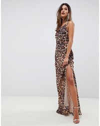 Коричневое вечернее платье с леопардовым принтом от ASOS DESIGN