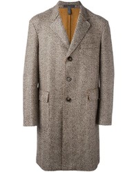 Коричневое длинное пальто с узором "в ёлочку" от Jacob Cohen
