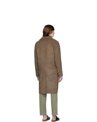 Коричневое длинное пальто с узором "гусиные лапки" от Nanushka