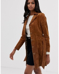 Женское коричневое замшевое пальто от Goosecraft