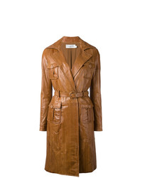 Женское коричневое кожаное пальто от Christian Dior Vintage