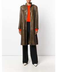 Женское коричневое кожаное пальто от Versace Vintage