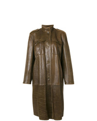 Женское коричневое кожаное пальто от Versace Vintage