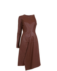 Коричневое кожаное платье-миди от Nk