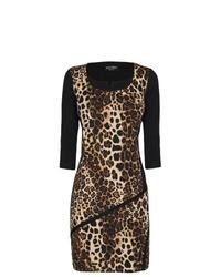 Коричневое облегающее платье с леопардовым принтом